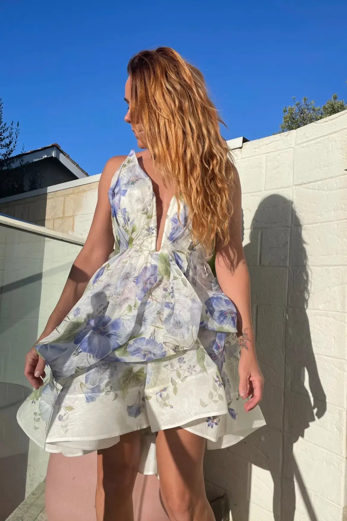 Zimmermann Natura Draped Mini Dress in Blue Floral Size 1/AU 10 photo 2