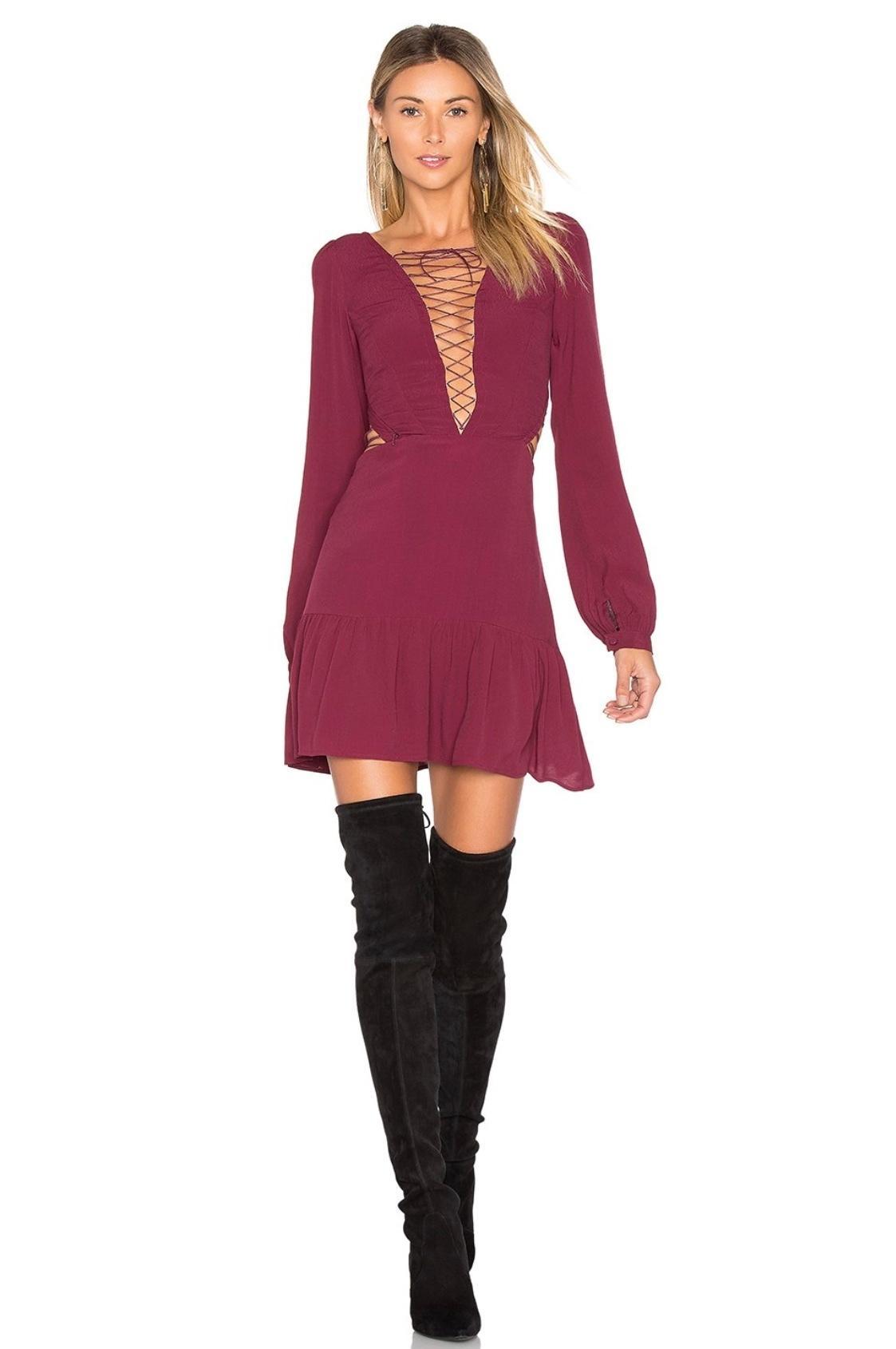 For Love & Lemons X REVOLVE Lace Up Dress in Wine size XS photo 3