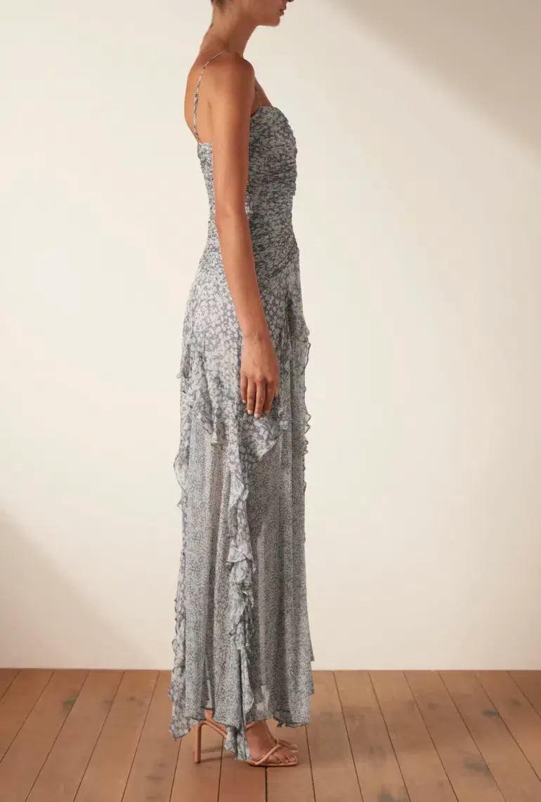 Shona Joy Candice Ruched Frill Maxi Dress Print Size 6 photo 3