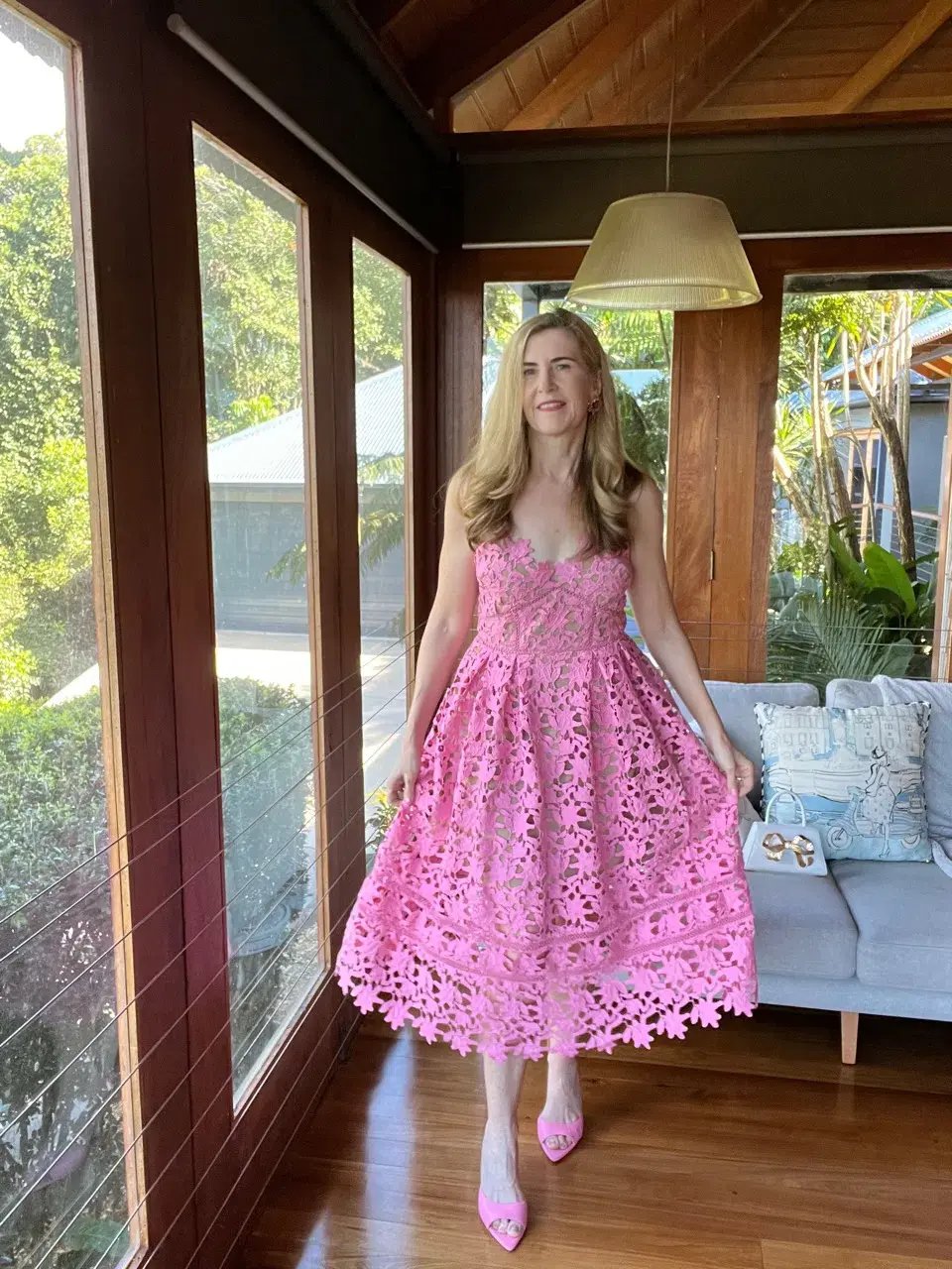 Self-Portrait Azalea Lace Midi Dress Pink Size AU 12 photo 4