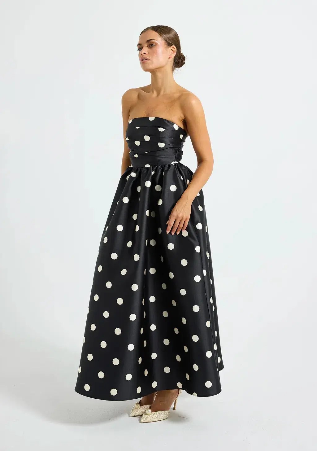 Pasduchas Dottie Strapless Midi Black/Cream Size 6 photo 3