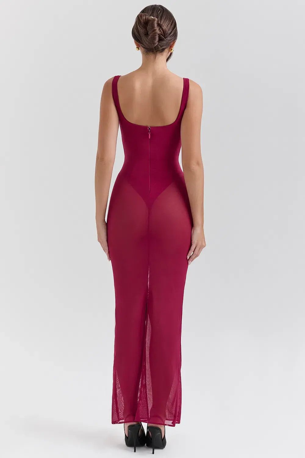 House of CB Robina Stretch Mesh Maxi Dress Wine Size S / AU 8 photo 5