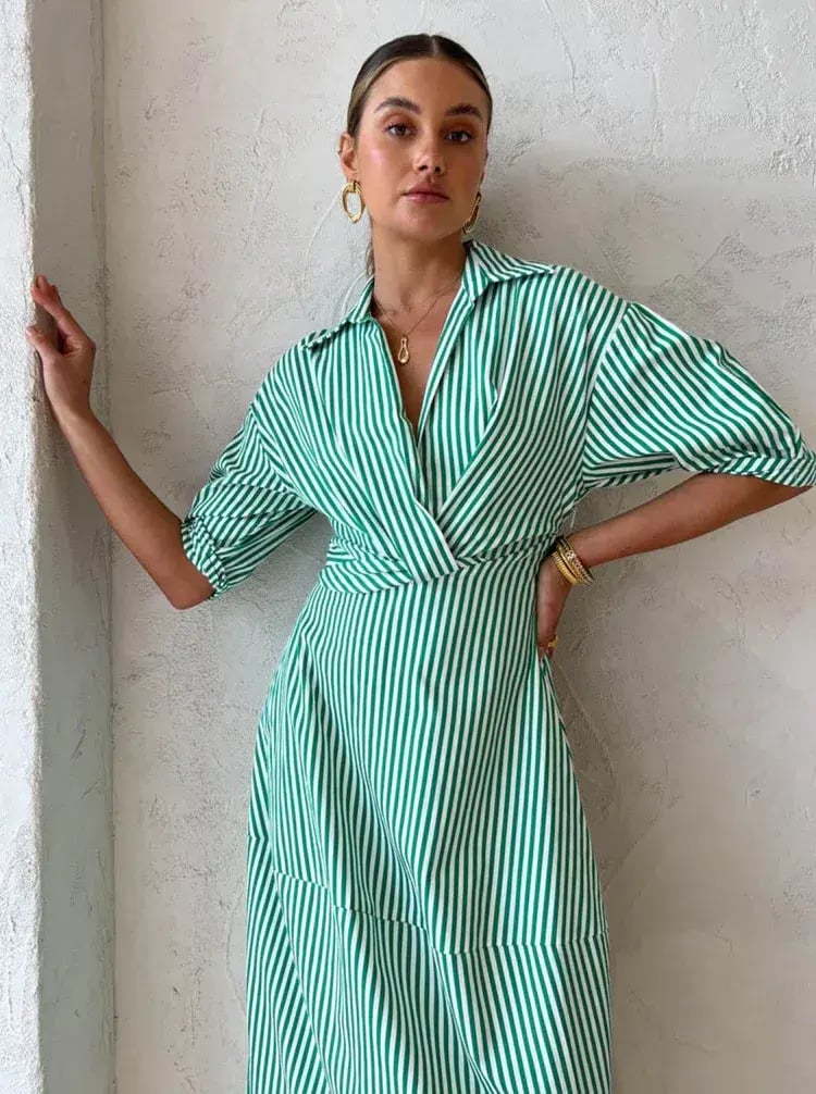 Camilla And Marc Flynn Cocoon Dress In Jade/White Stripe Size 10 photo 5