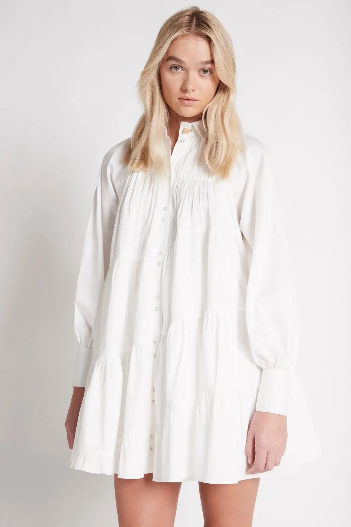 Aje Cascade Gathered Smock Mini Dress White Size 10 photo 2