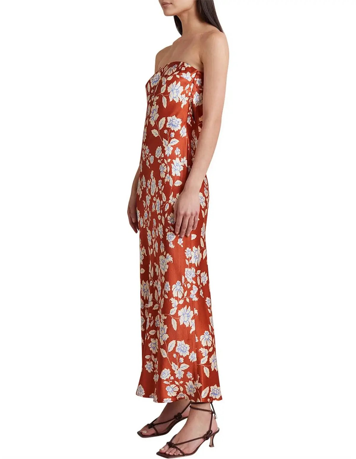 Bec & Bridge Blossom Strapless Maxi Dress Size 12 Rust Print photo 2