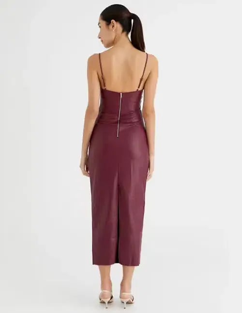 Benni Theodore Faux Leather Dress Burgundy Size AU 8 photo 2