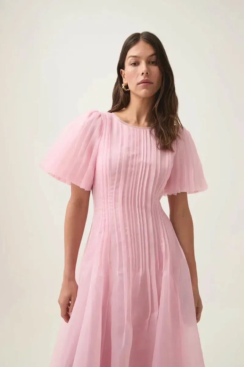 Aje Nova Pleated Midi Dress Chalk Pink Size AU 14 photo 2