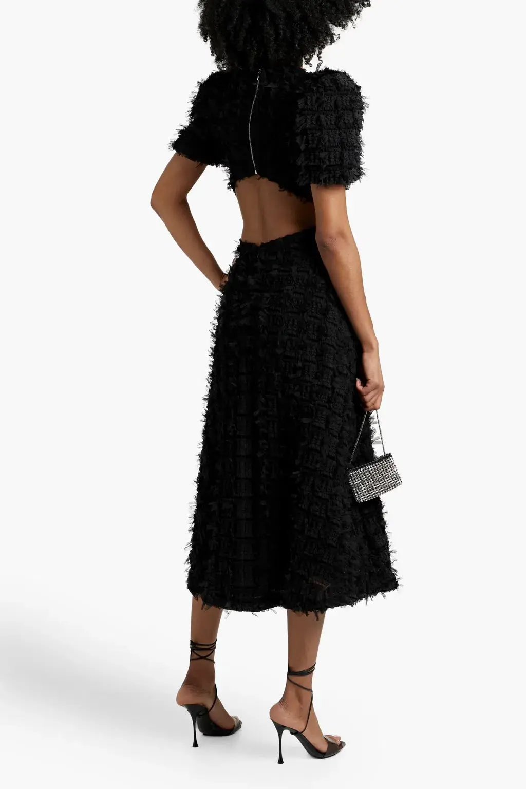 Rebecca Vallance Cherie Amour Puff Sleeve Midi Dress Black Size 10 photo 2