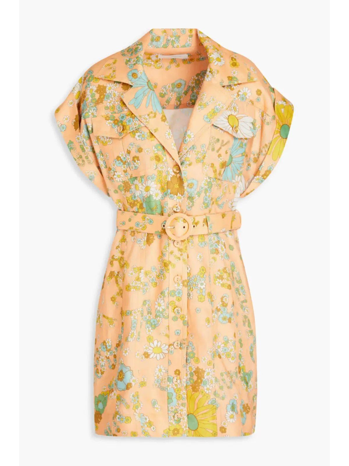 Zimmermann Lola Roll Cuff Mini Belted Dress Peach Floral Size 0P / AU 6 photo 4