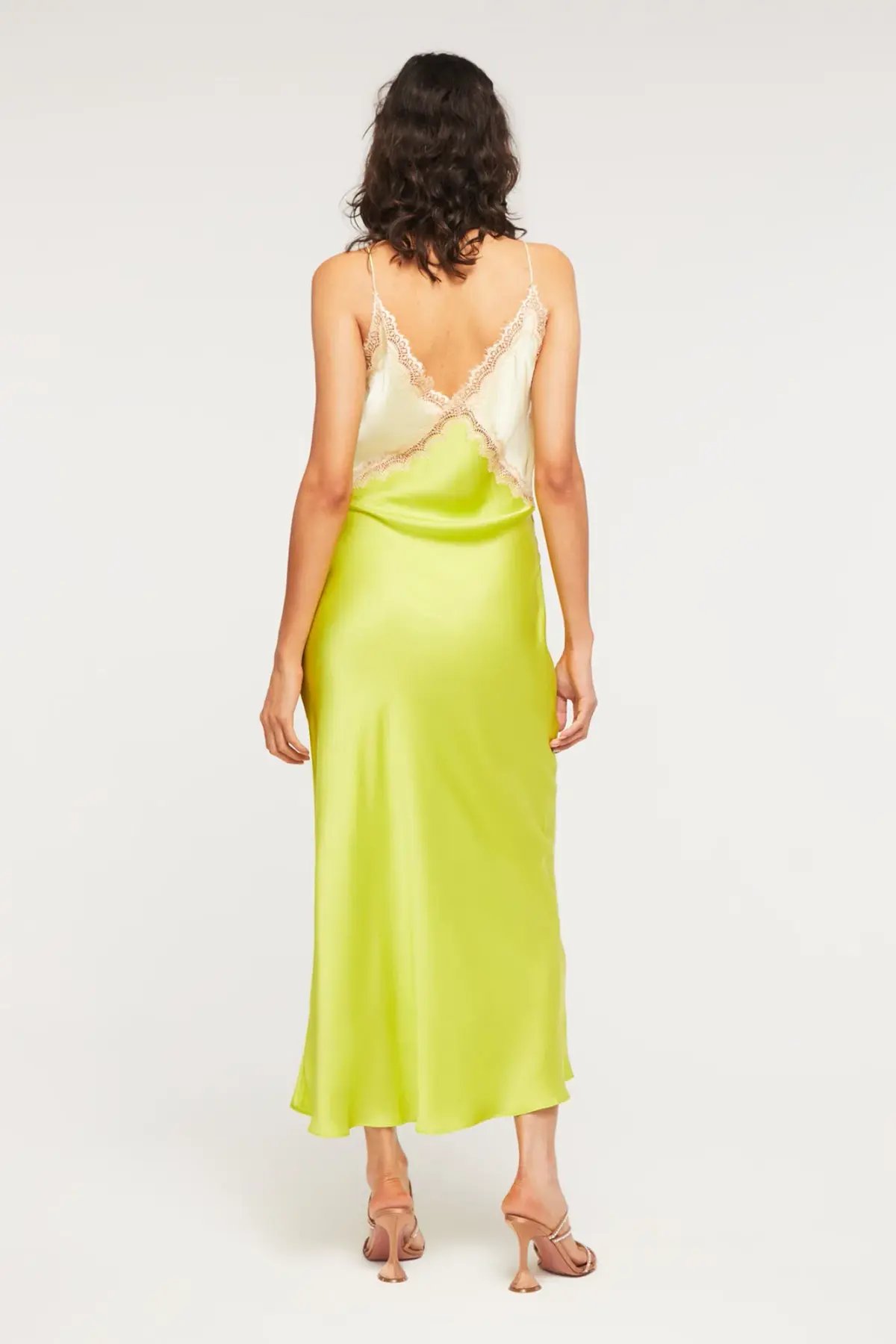 Ginia Sadie Dess Midi Pastel Yellow/Lime Green Size M/AU 10 photo 3
