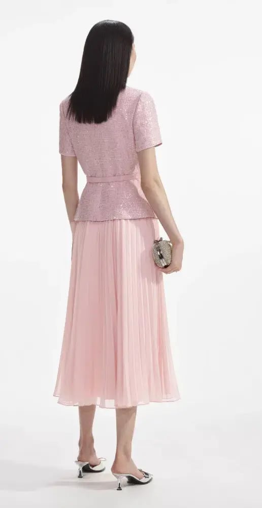 Self Portrait Pink Boucle Midi Dress Size 10 photo 3
