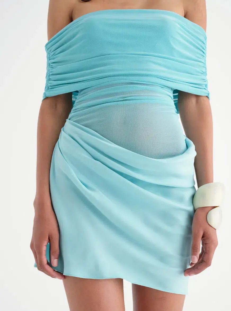 Benni Nico Off Shoulder Mini Dress Aquamarine Size 8 photo 4