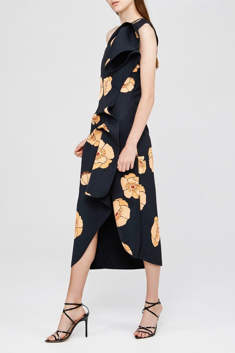 Acler Crawford Midi Dress Black Large Amber Poppy Size 8 photo 2