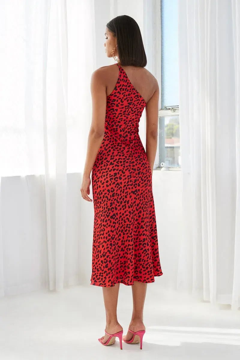 By Johnny Ruby Leopard Asymmetric Bias Dress Print Size 6 photo 2