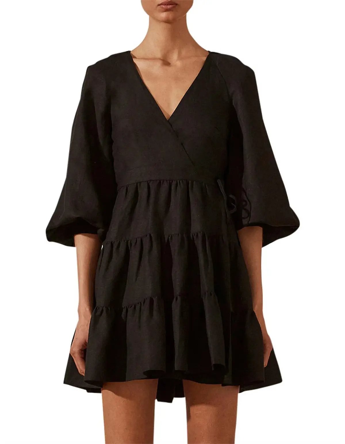 Shona Joy Nicolette Wrap Mini Dress Black Size 6 photo 3