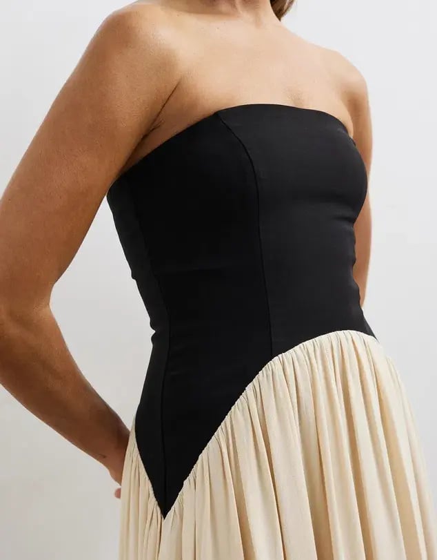 Minima Esenciales Karis Drop Waist Maxi Dress in Black/Cream Size AU 12 photo 2