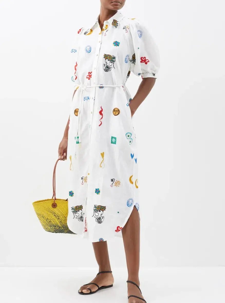 Alemais Soleil Embroidered Linen Shirtdress Print Size 12 photo 2