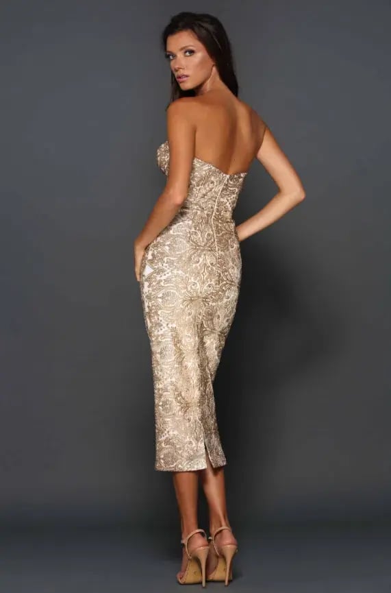 Elle Zeitoune Jayce Midi Dress Gold Size 10 photo 2