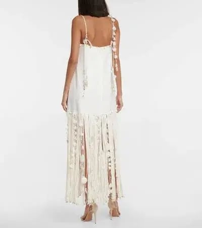 Zimmermann Postcard Fringed Embellished Linen Maxi Dress Ivory Size 0P / Au 6P photo 8