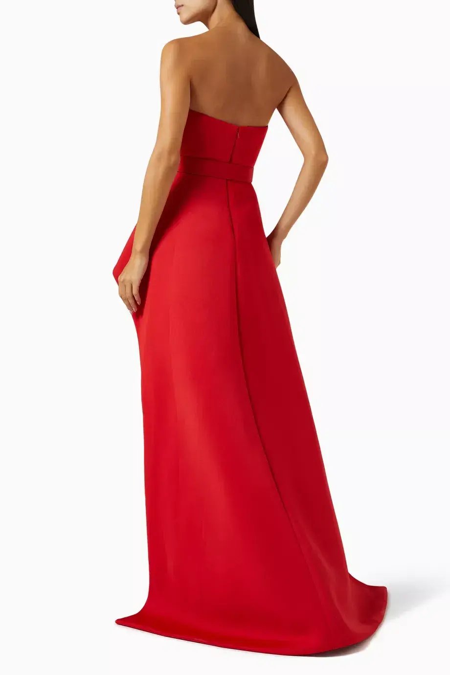 Badgley Mischka Strapless Elongated Peplum Gown in Scuba Red Size  US 8 / AU 12 photo 2