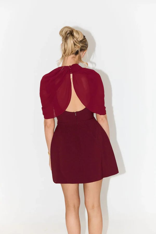 ODD MUSE THE ULTIMATE MUSE GATHERED MINI DRESS - BORDEAUX photo 5