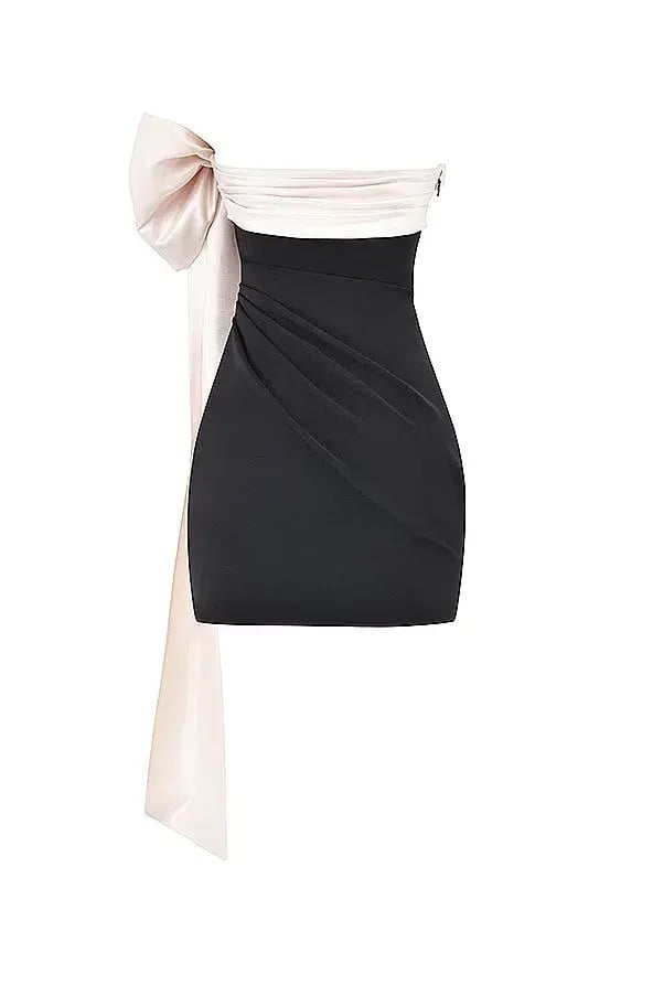 House of CB Jana Bow Mini Dress Black & Ivory Size M (AU 10) photo 8