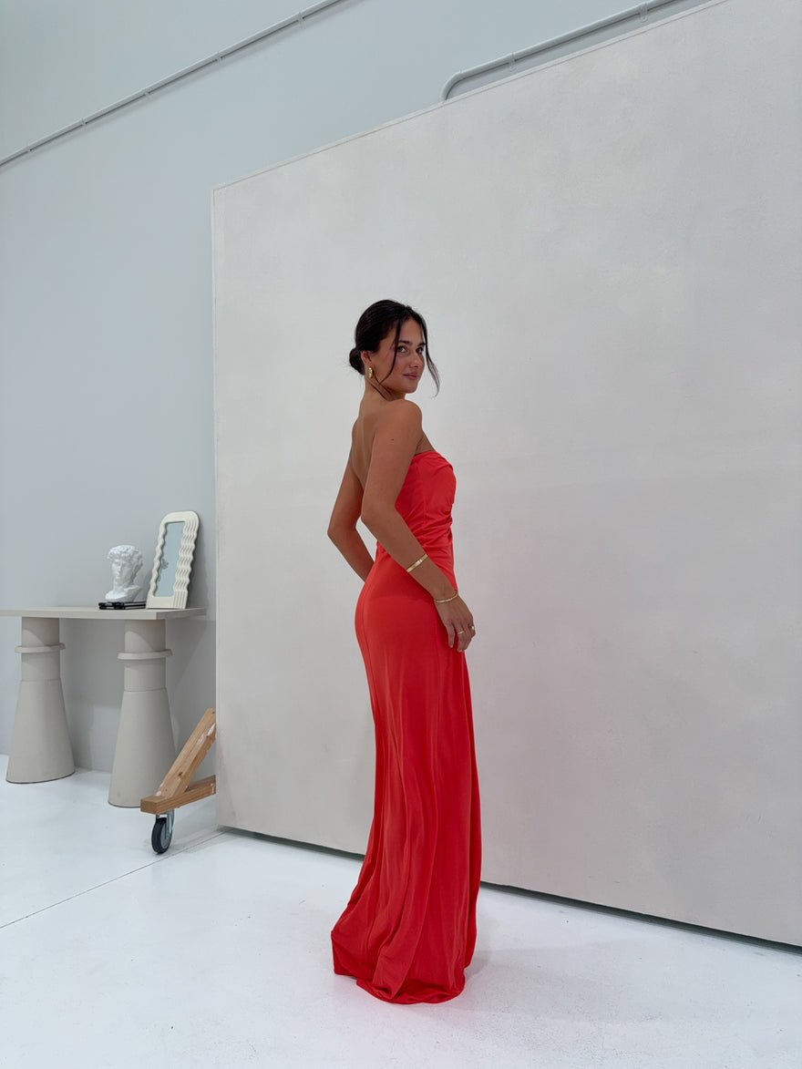 Christopher Esber Arced Palm Strapless Gown Grapefruit photo 2