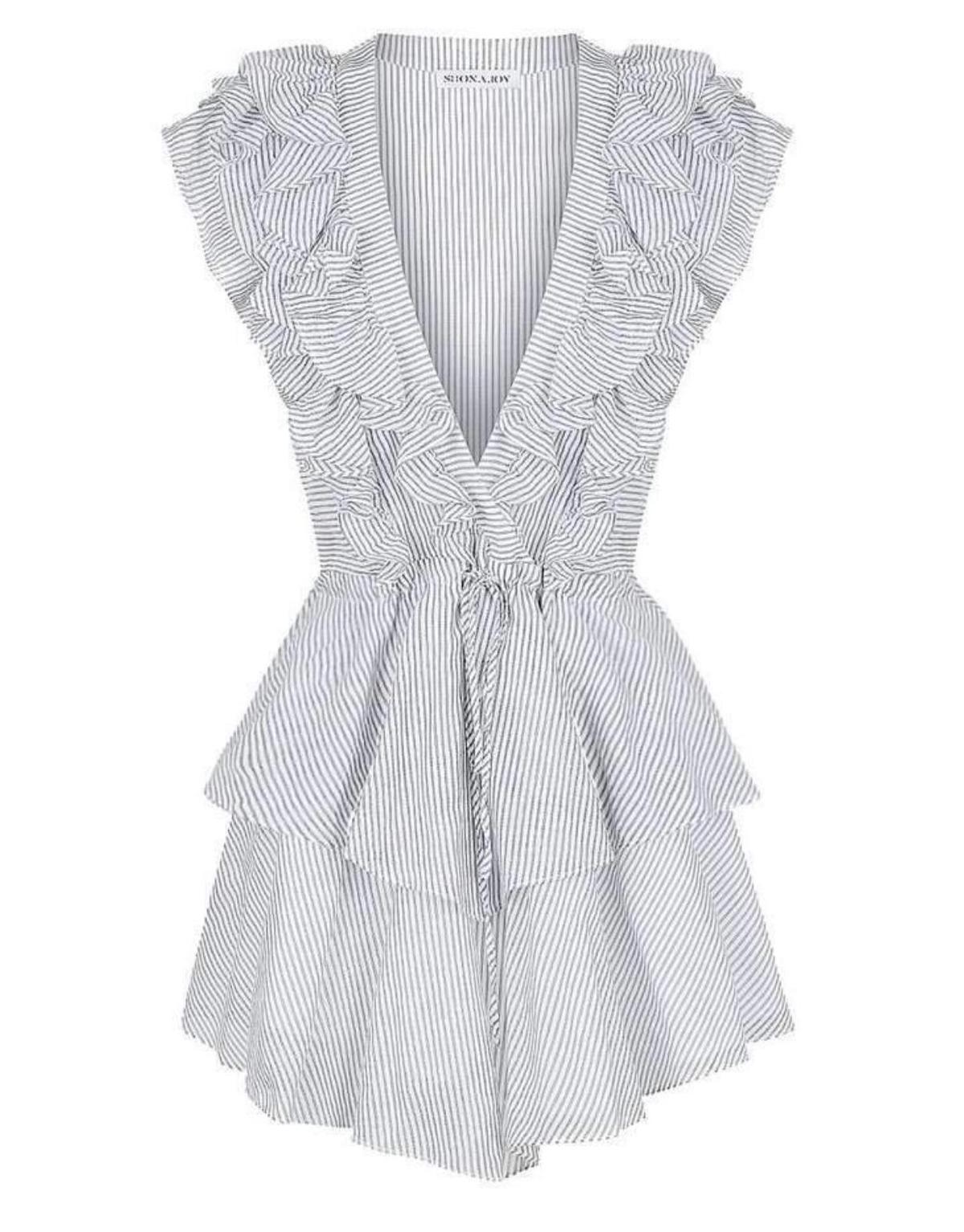 Shona Joy Rye Ruffle Drawstring Mini Dress Blue Size 6 photo 5