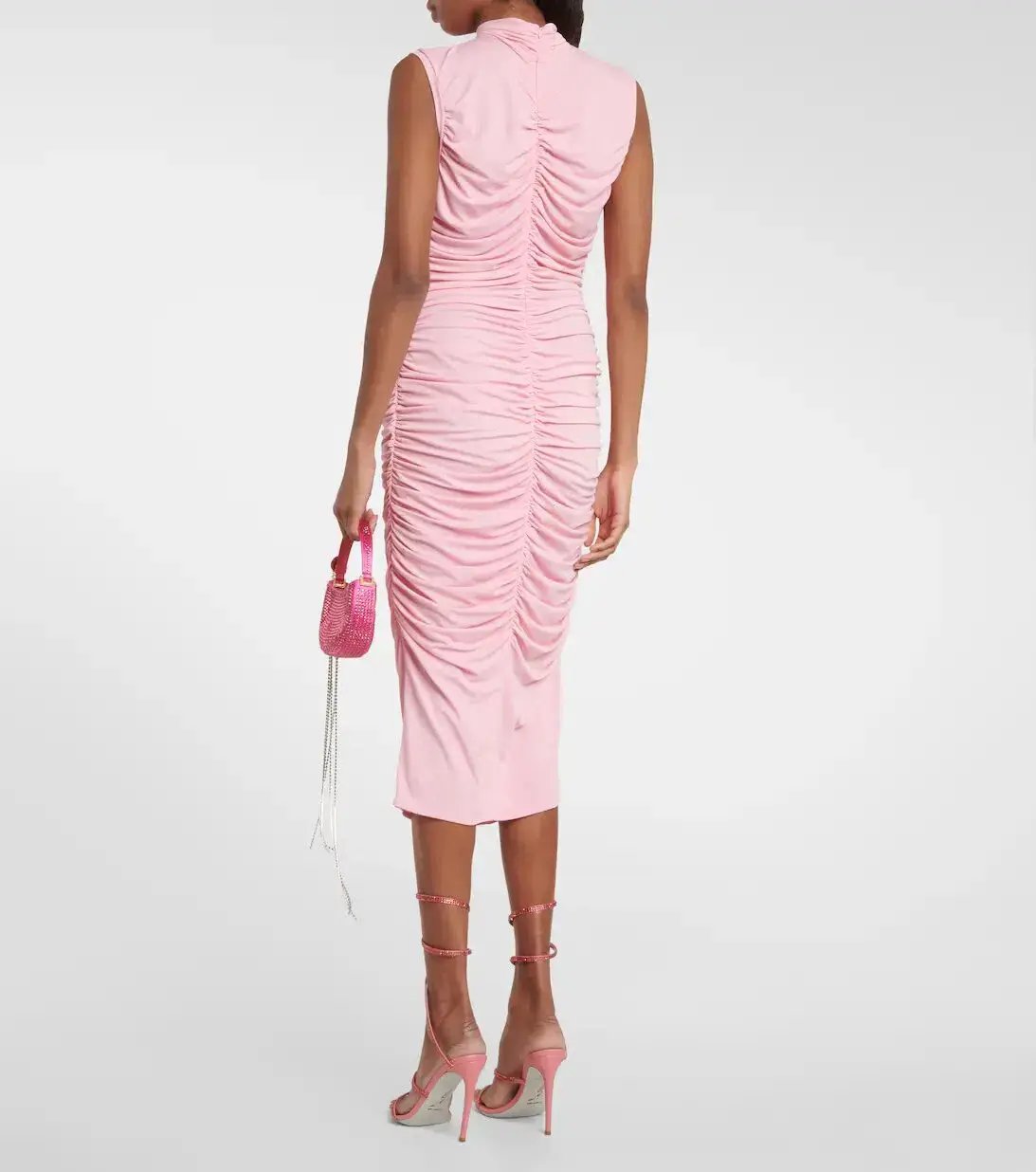 Magda Butrym Ruched Midi Dress Floral Appliqué/Pink Size 8 photo 2