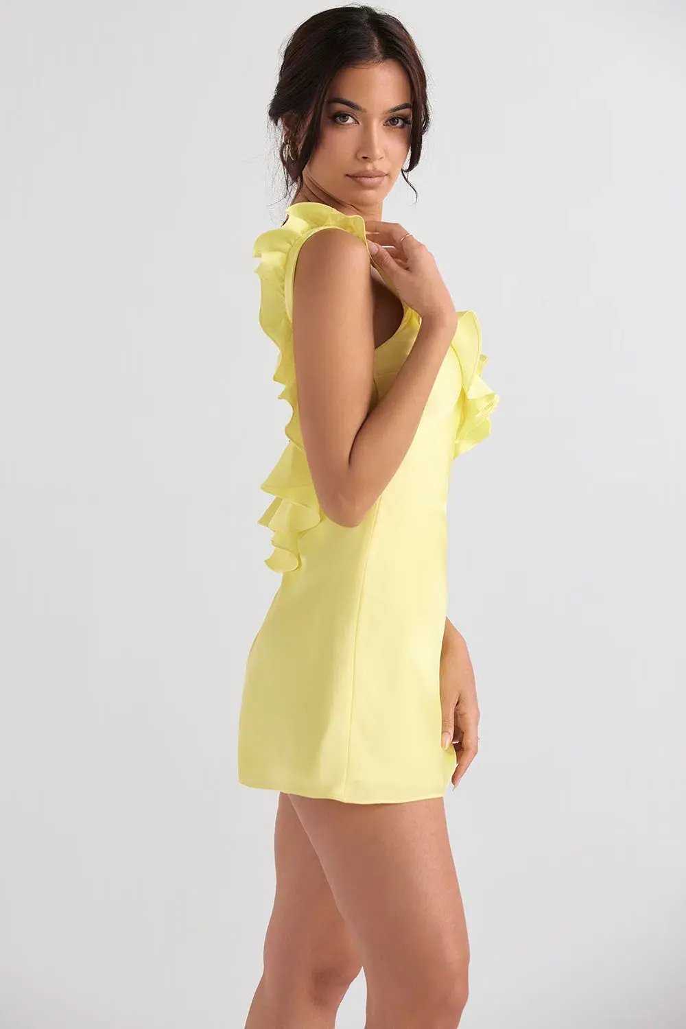 House of CB Tink Buttercup Satin Ruffle Mini Dress Size 6 photo 2