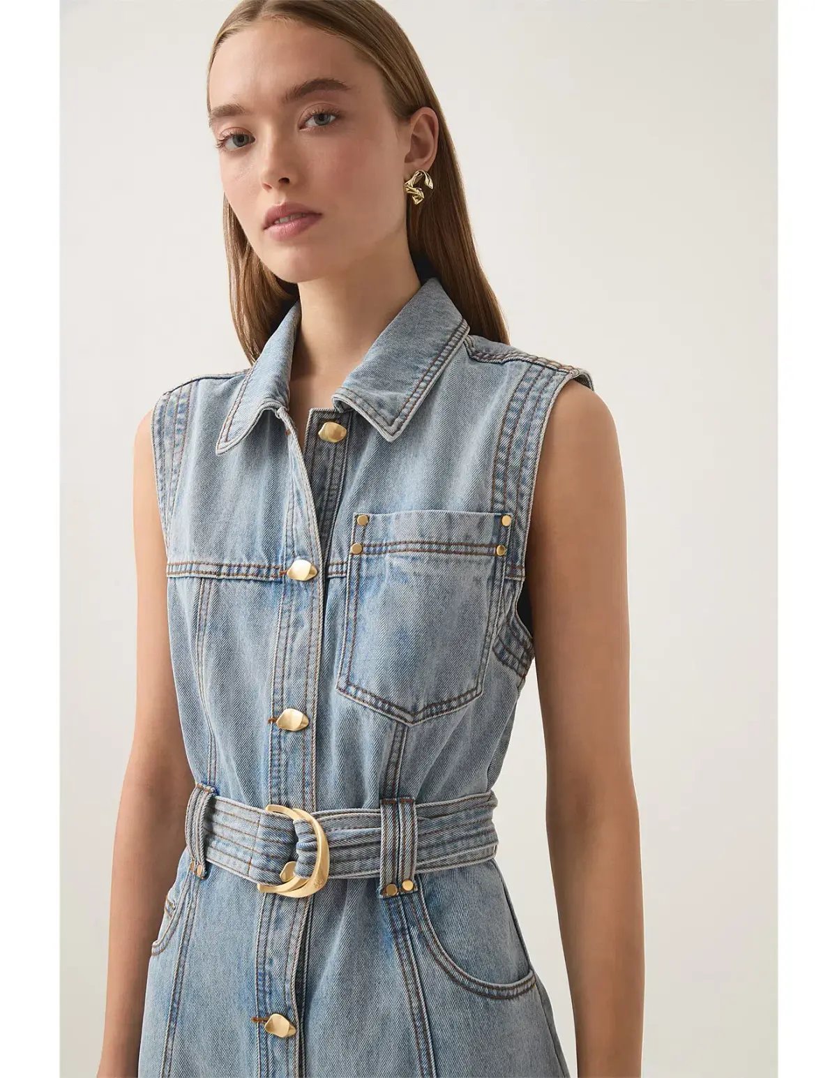 Aje Ray Denim Midi Dress Size 8/S photo 4