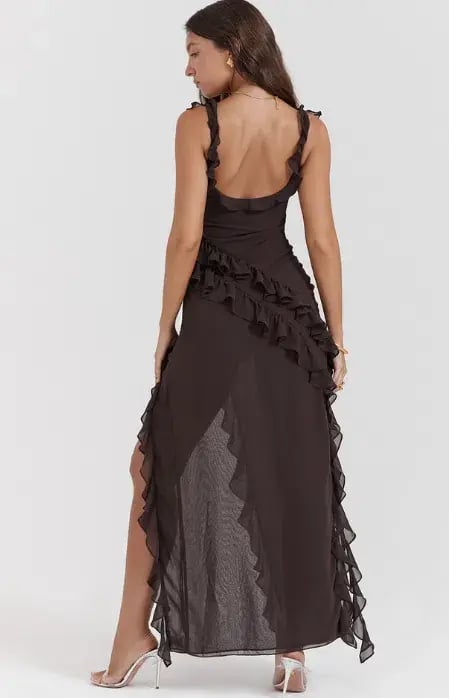 House of CB Ariela Ruffle Maxi Dress Espresso Size XS / AU 6 photo 3