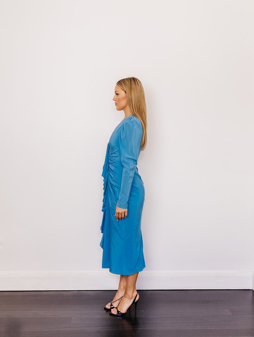 Scanlan Theodore Blue Silk Drape Sleeve Dress photo 2