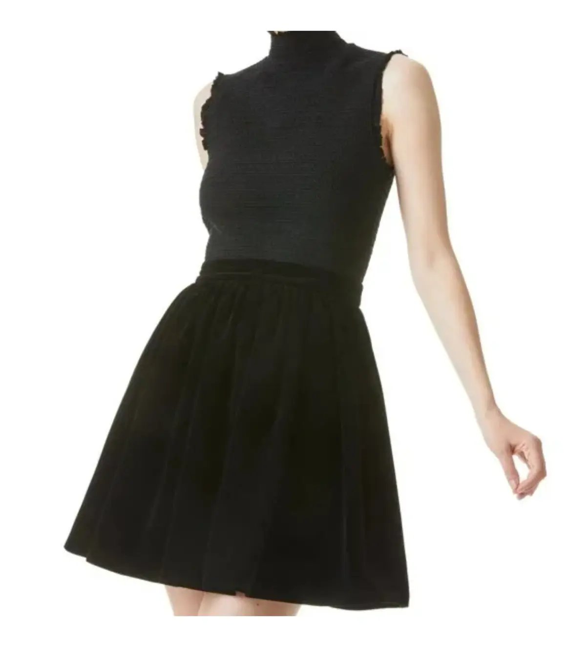 Alice & Olivia Barrett Shirred Crepe and Velvet Mini Dress Size AU 12 photo 4