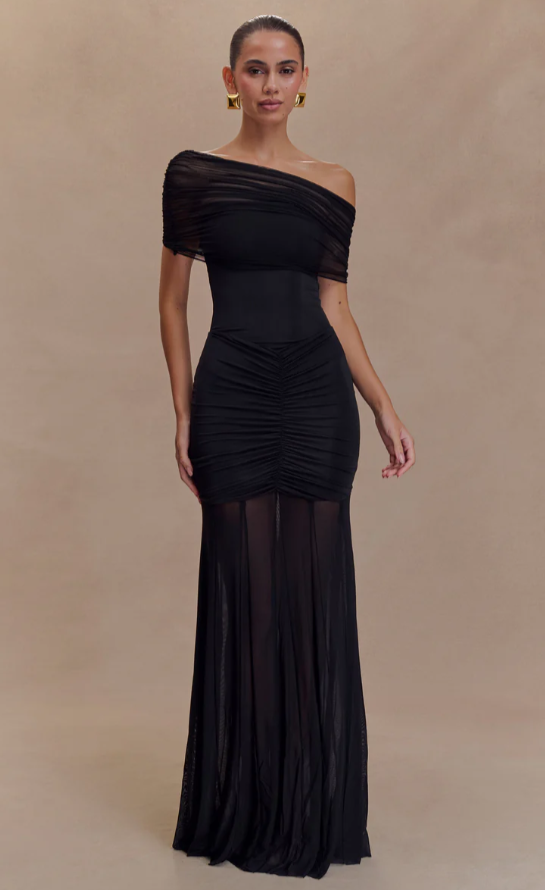 Meshki Caspian Slink Mesh Off Shoulder Black photo 2