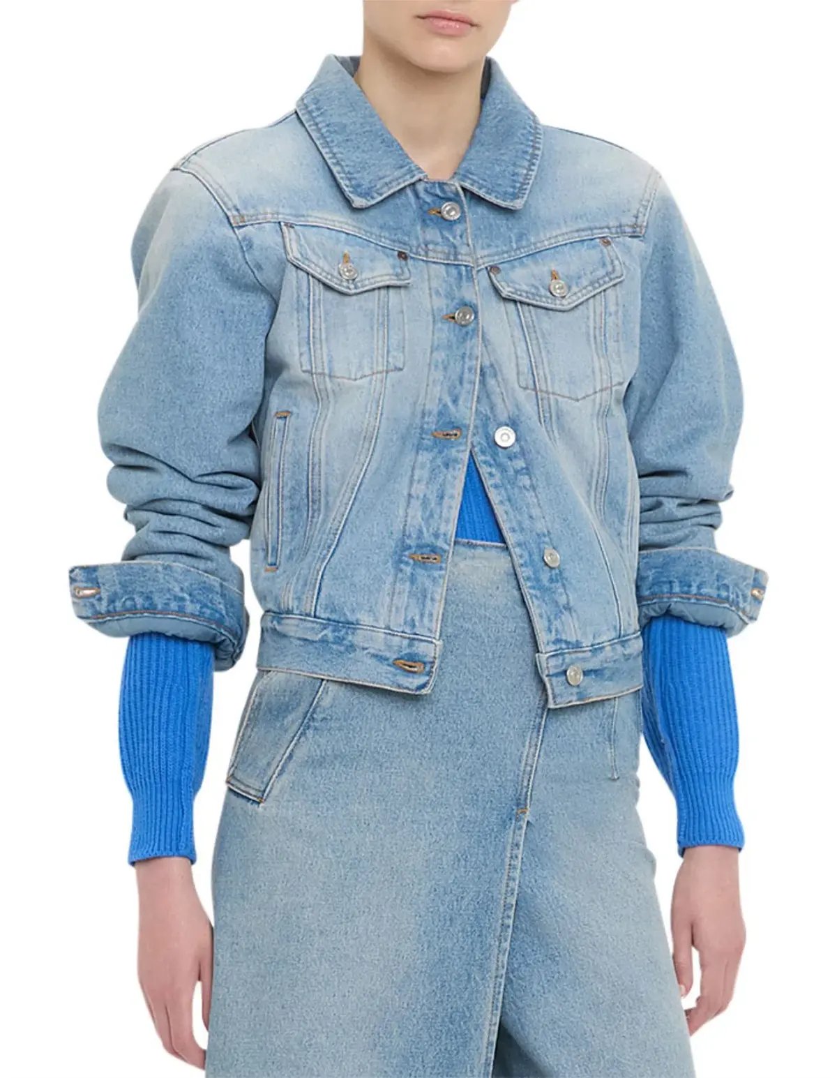 Victoria Beckham Padded Denim Jacket Pale Blue Wash Size photo 4