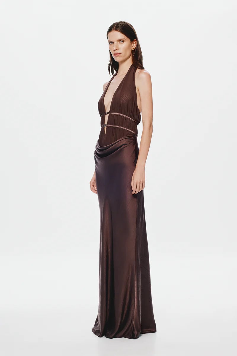 Misha Collection Celine Satin and Mesh Maxi Dress photo 2