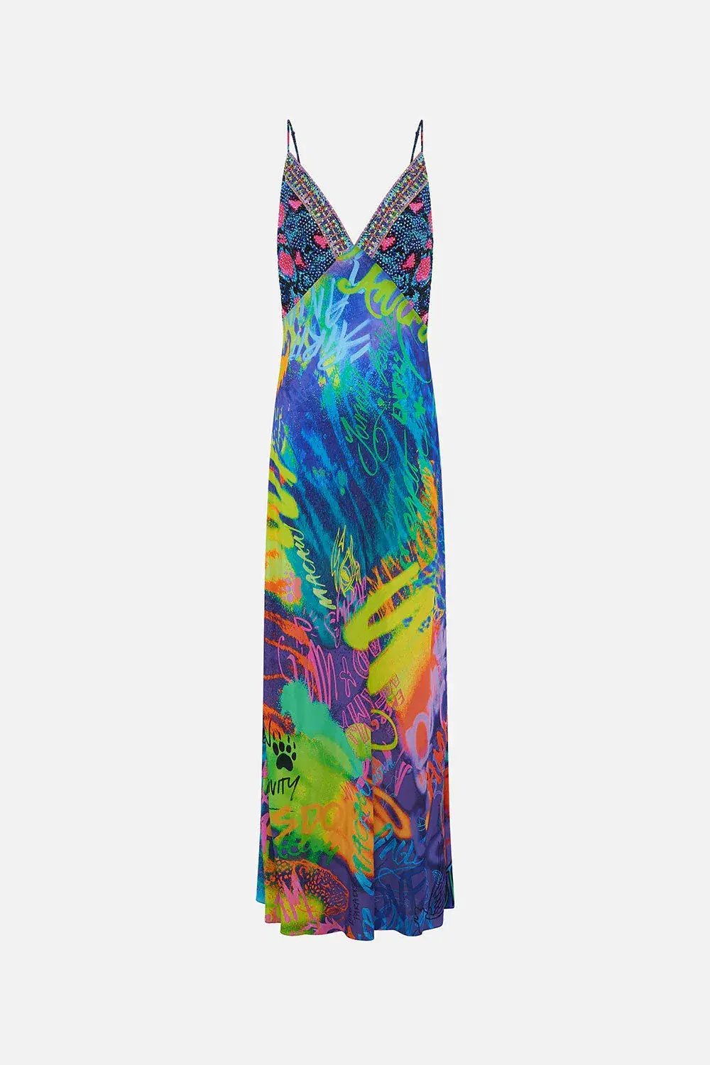 Camilla Mother Earth's Army V Neck Full Length Bias Slip Dress Print Size XL / AU 16 photo 6