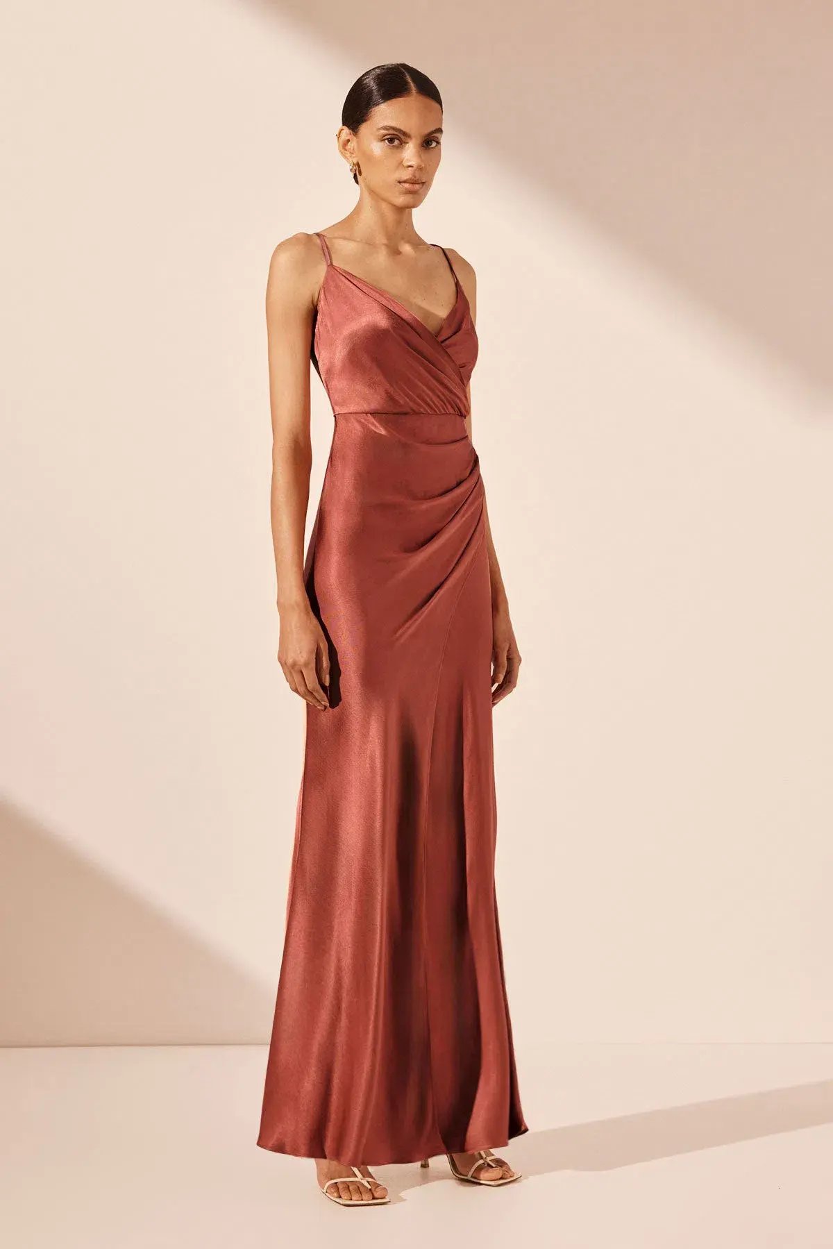 Shona Joy La Lune Cross Draped Maxi Dress Terracotta Size 6 photo 3