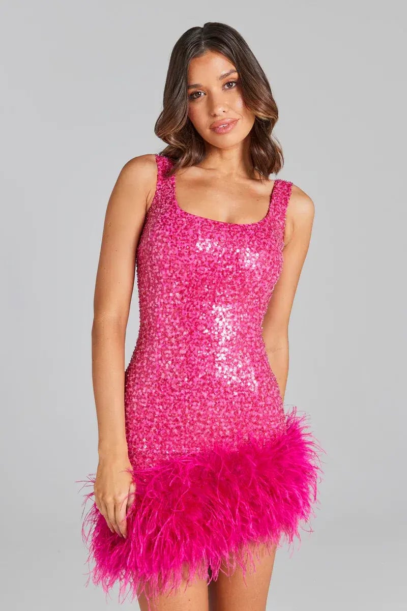 Nadine Merabi Evie Mini Dress Hot Pink Sequin Beadwork Size AU 8 photo 4