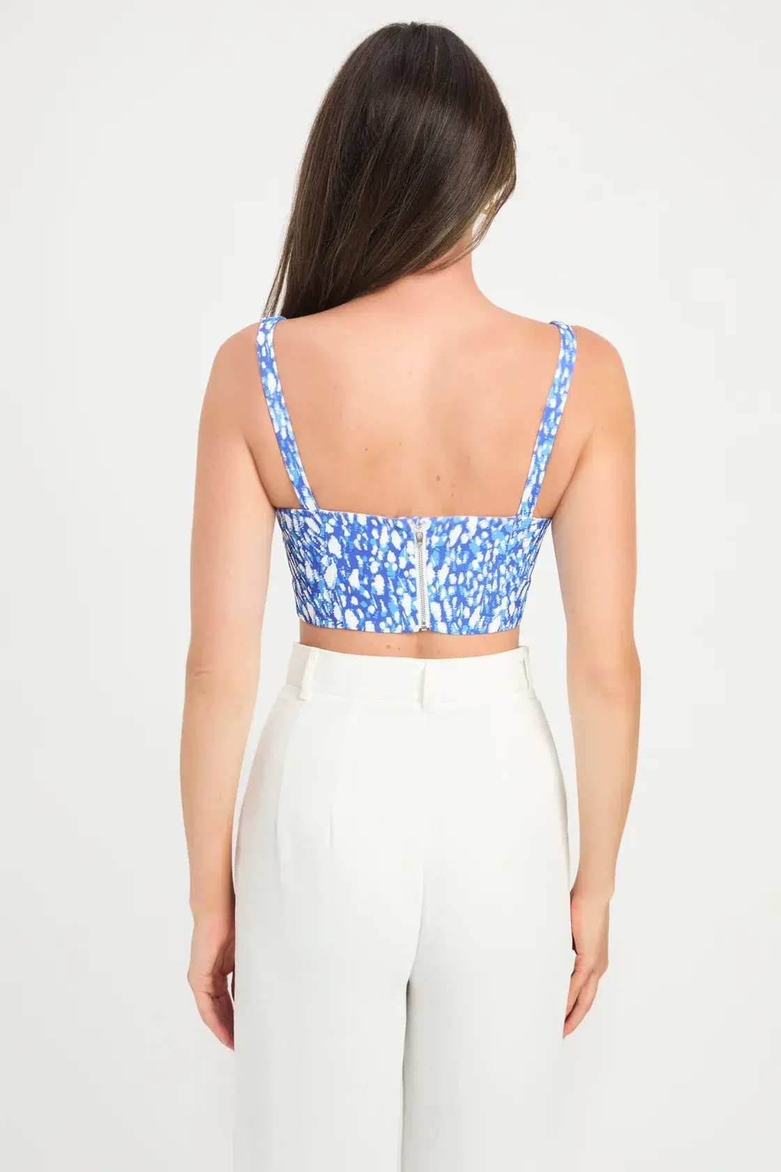 Kookai Esme Crop Top Blue Print Size 38/ AU 10 photo 2