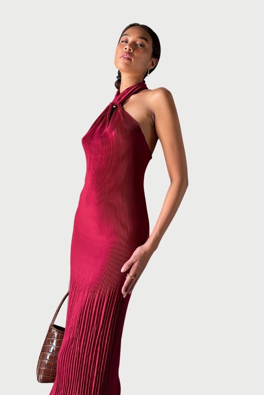 L'IDÉE SOIRÉE PLEATED HALTER DRESS - RUBY photo 2