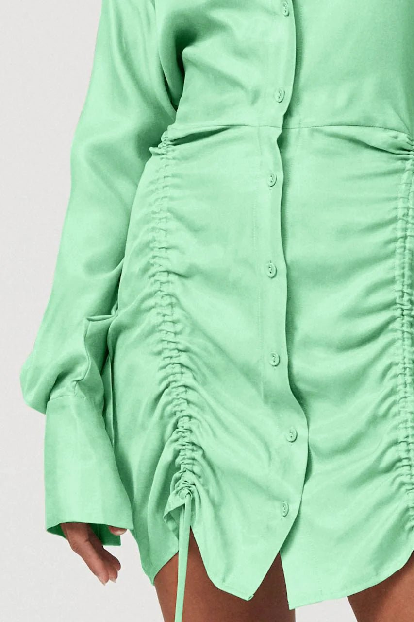 SUBOO HALLEY RUSHED MINI SHIRT DRESS - APPLE GREEN photo 3