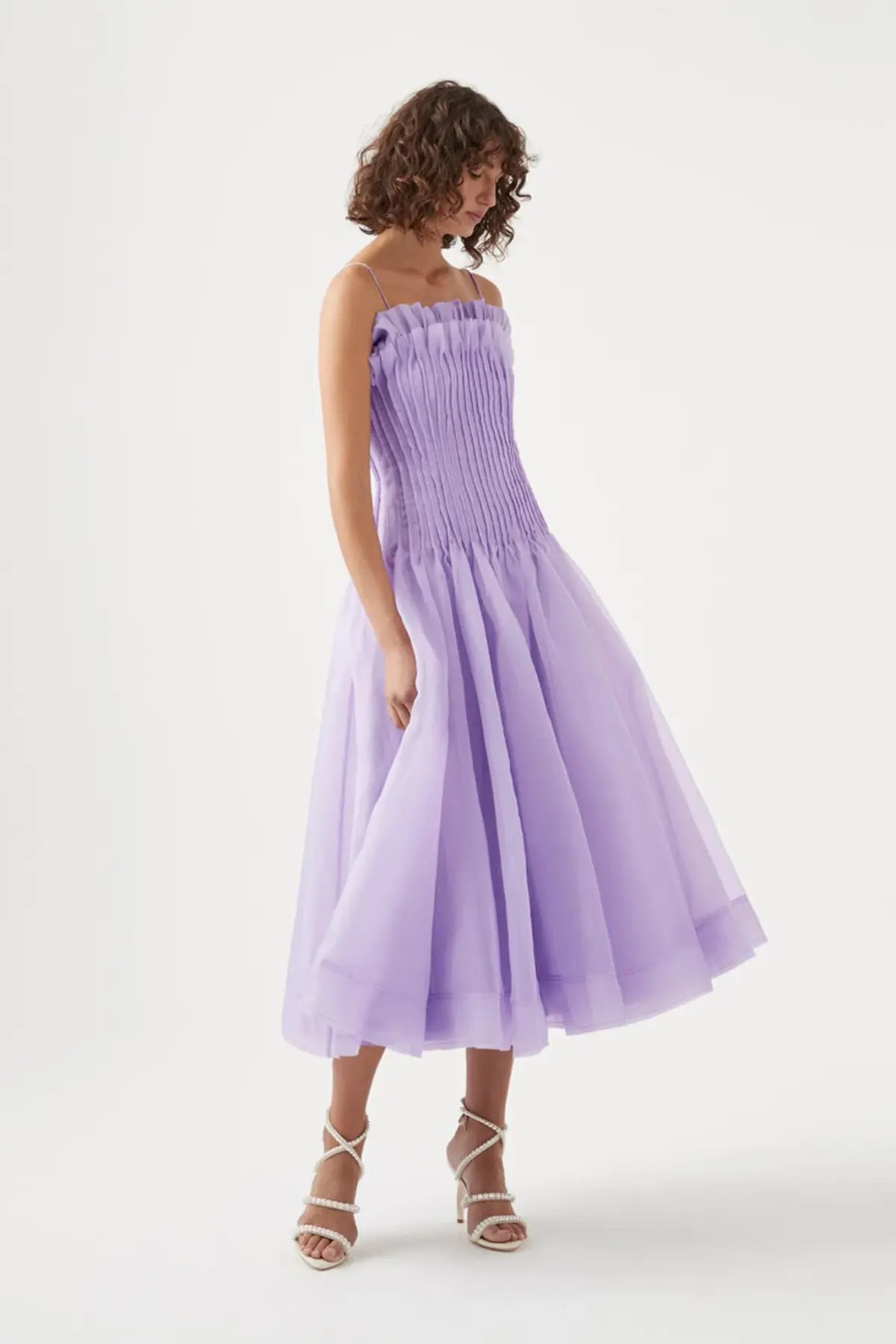 Aje Horizon Pintucked Midi Dress Lilac Size 10 photo 2