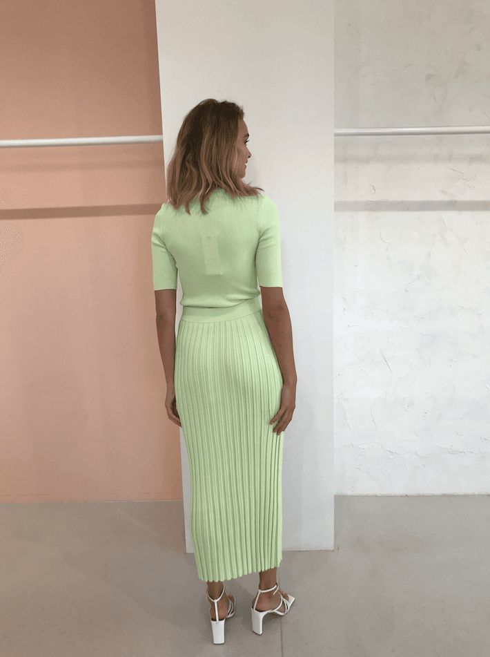 Bec & Bridge Citrus Club Knit Tee and Midi Skirt Set Key Lime Size 8 photo 3