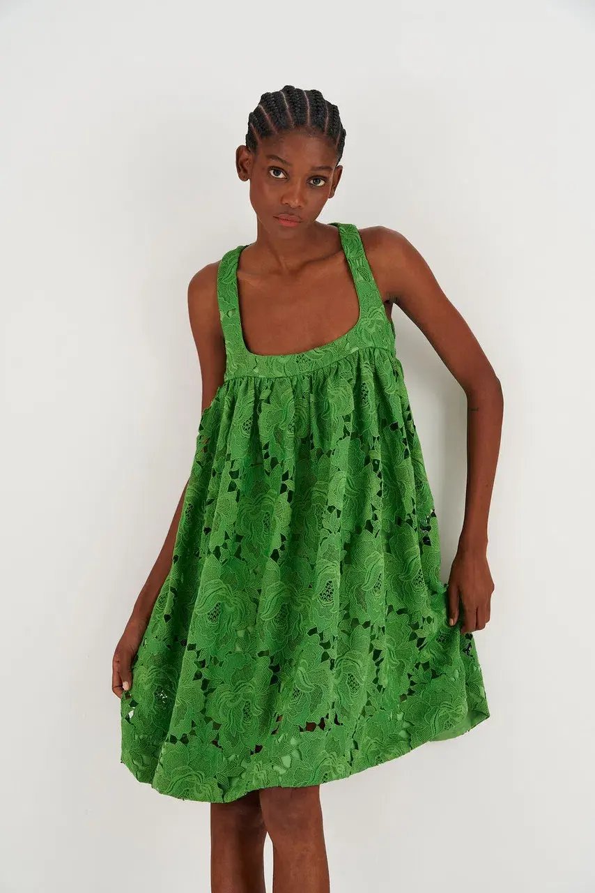 Oroton Lace Sun Dress in Garden Green Size 6 photo 3