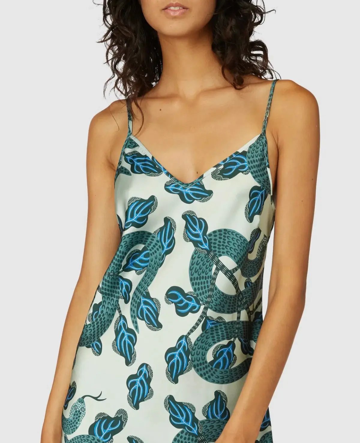 Gorman Slinky Slip Dress Midi Turquoise Snakes Print Size 10 photo 3