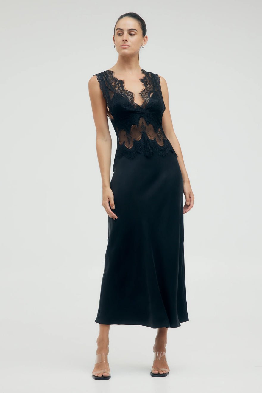 Third Form Visions Lace Deep V Neck Maxi Dress - Ebony photo 4