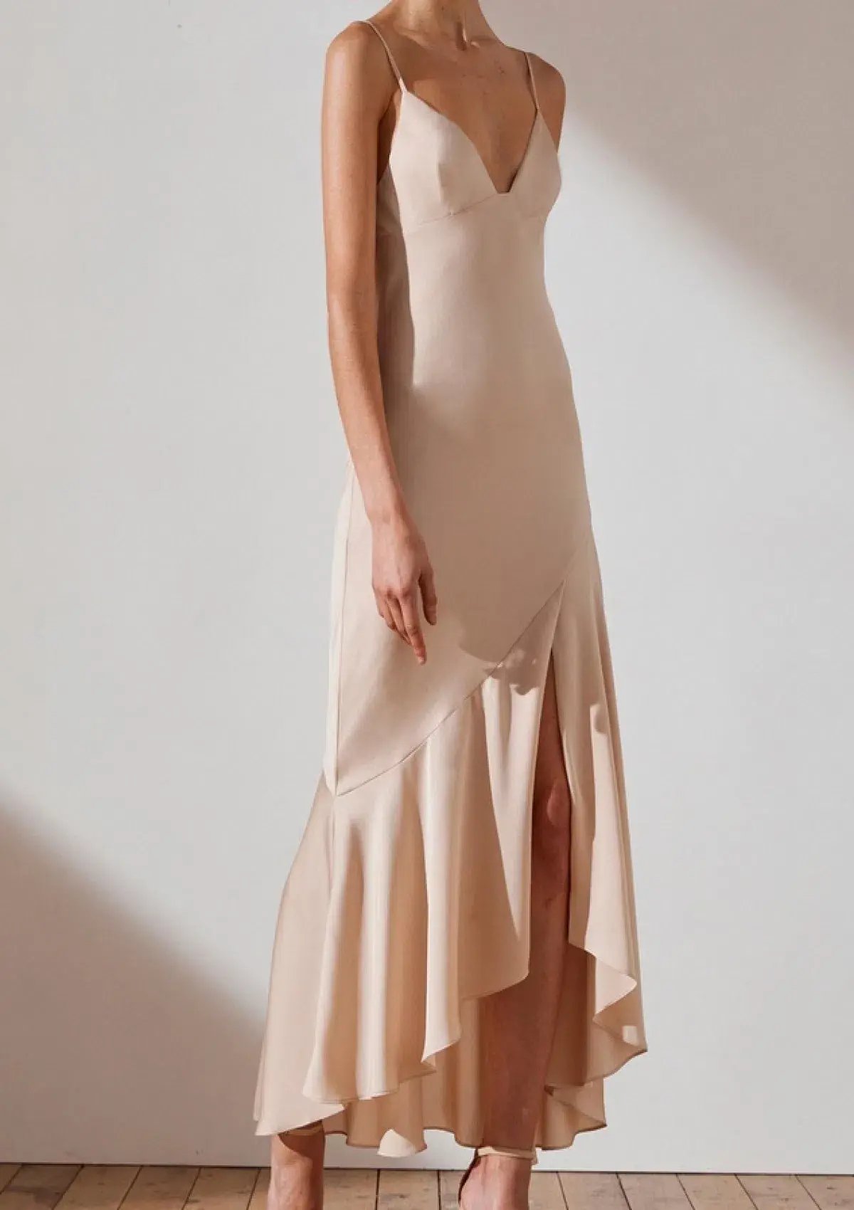 Shona Joy Luxe Bias Asymmetrical Slip Dress Champagne Size 6 photo 7