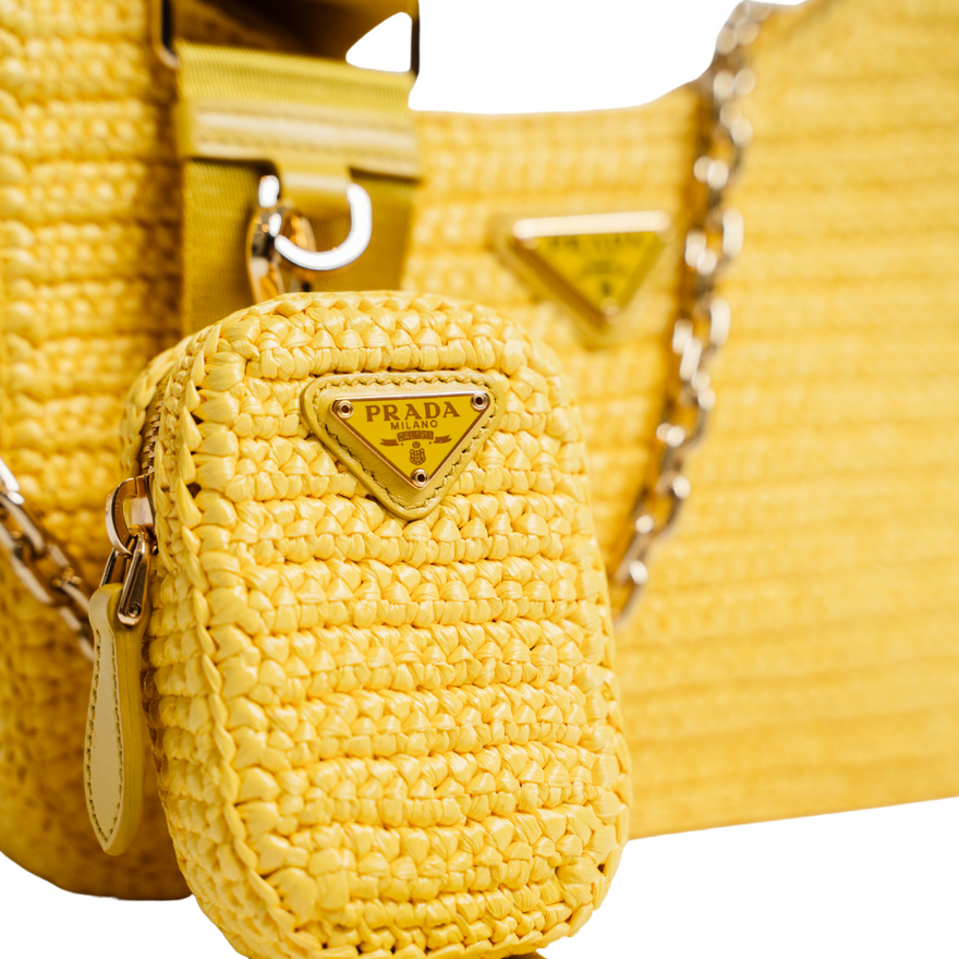 Prada Yellow Re-edition 2005 Raffia Bag photo 3